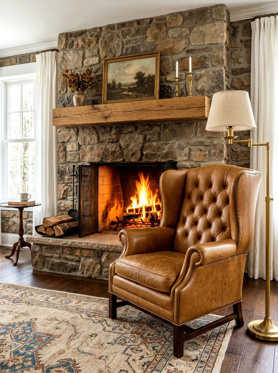 Camel Leather Wingback Chair Fireplace - 30 leather accent chair ideas