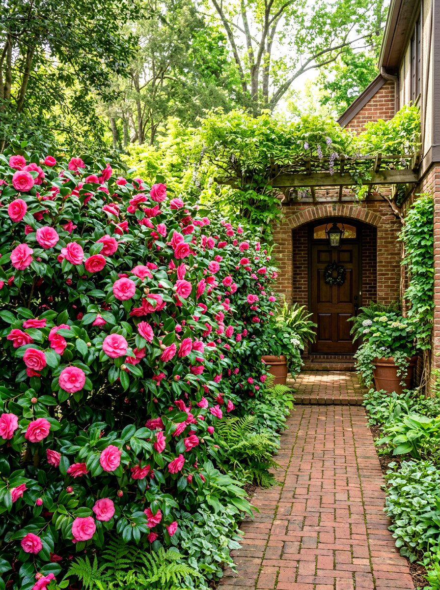 Camellia Evergreen Hedge - 30 house front hedge ideas