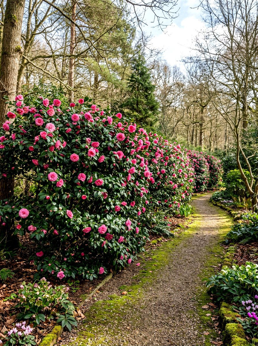 Camellia Winter Hedge - 30 hedge row ideas