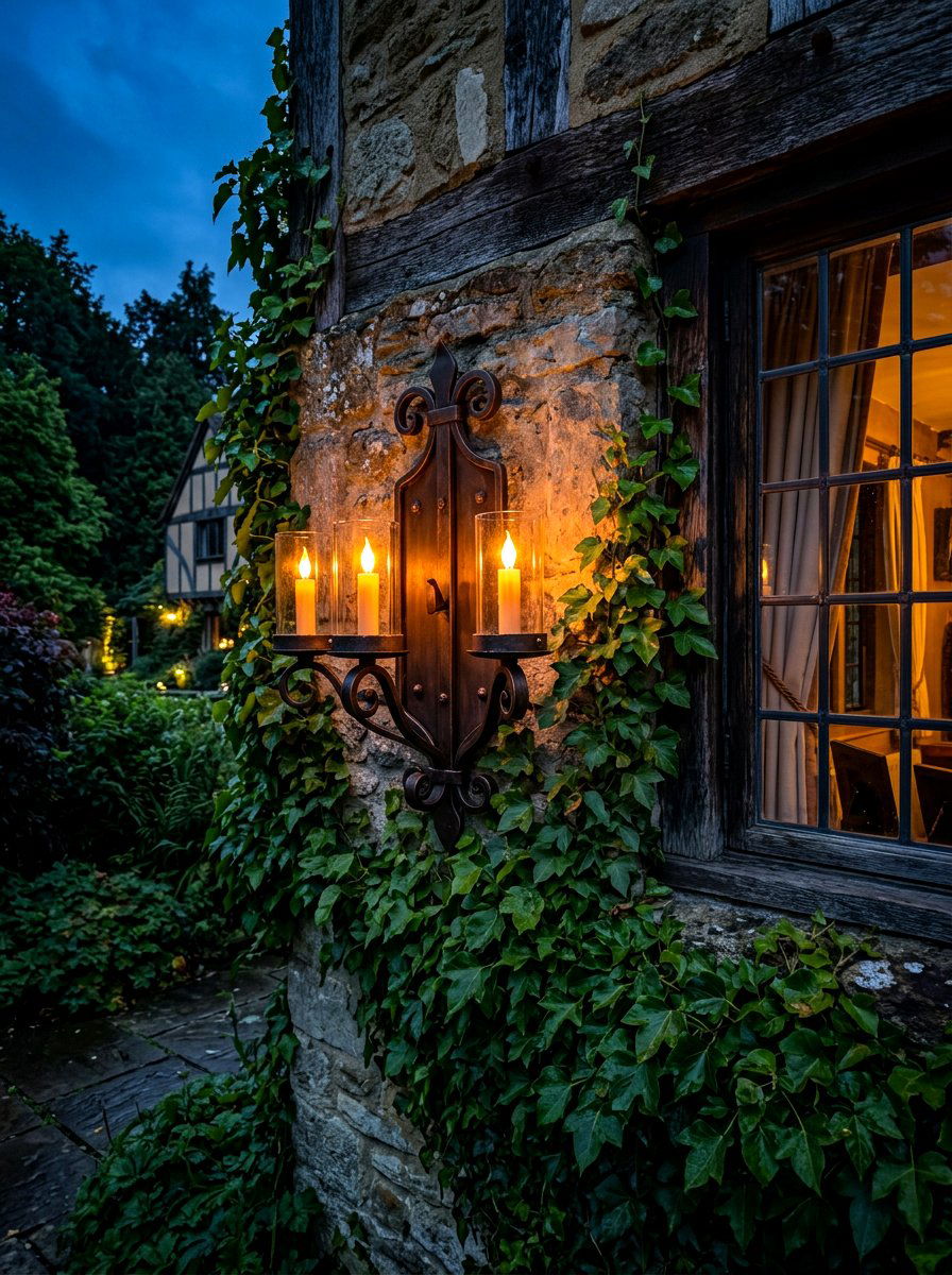Candle Style Outdoor Sconce - 30 Tudor exterior lighting ideas
