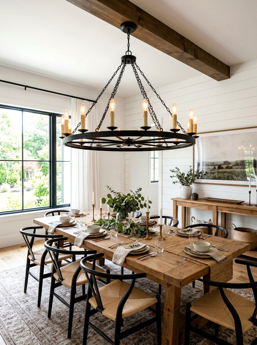 Candle Style Wagon Wheel Chandelier - 30 dining room chandelier ideas
