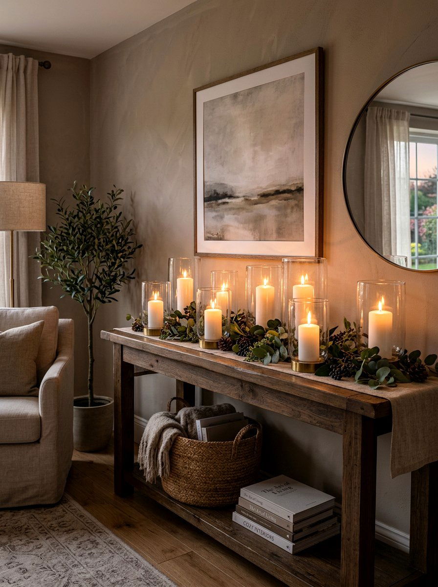 Candle arrangement on console - 30 hallway console styling ideas