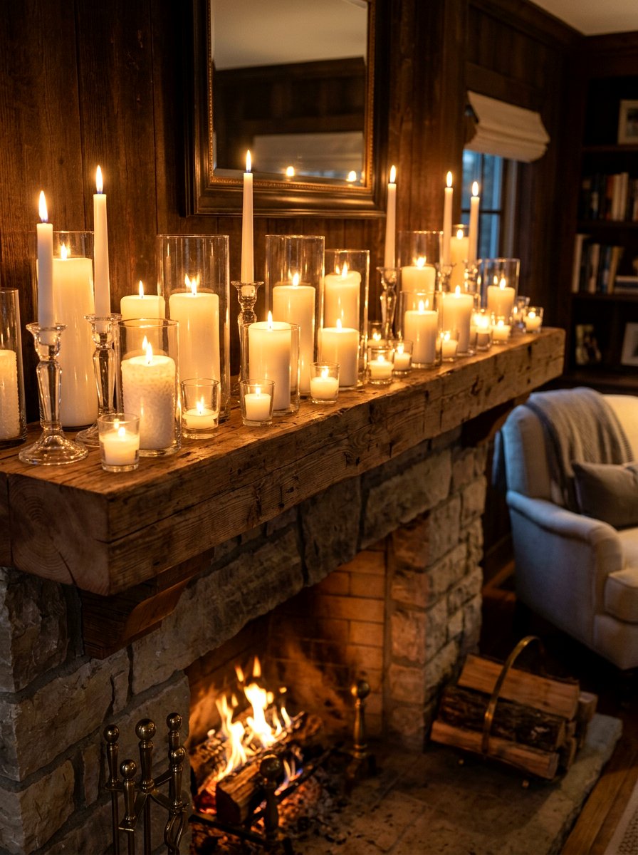 Candle mantel - 30 summer mantel decor ideas
