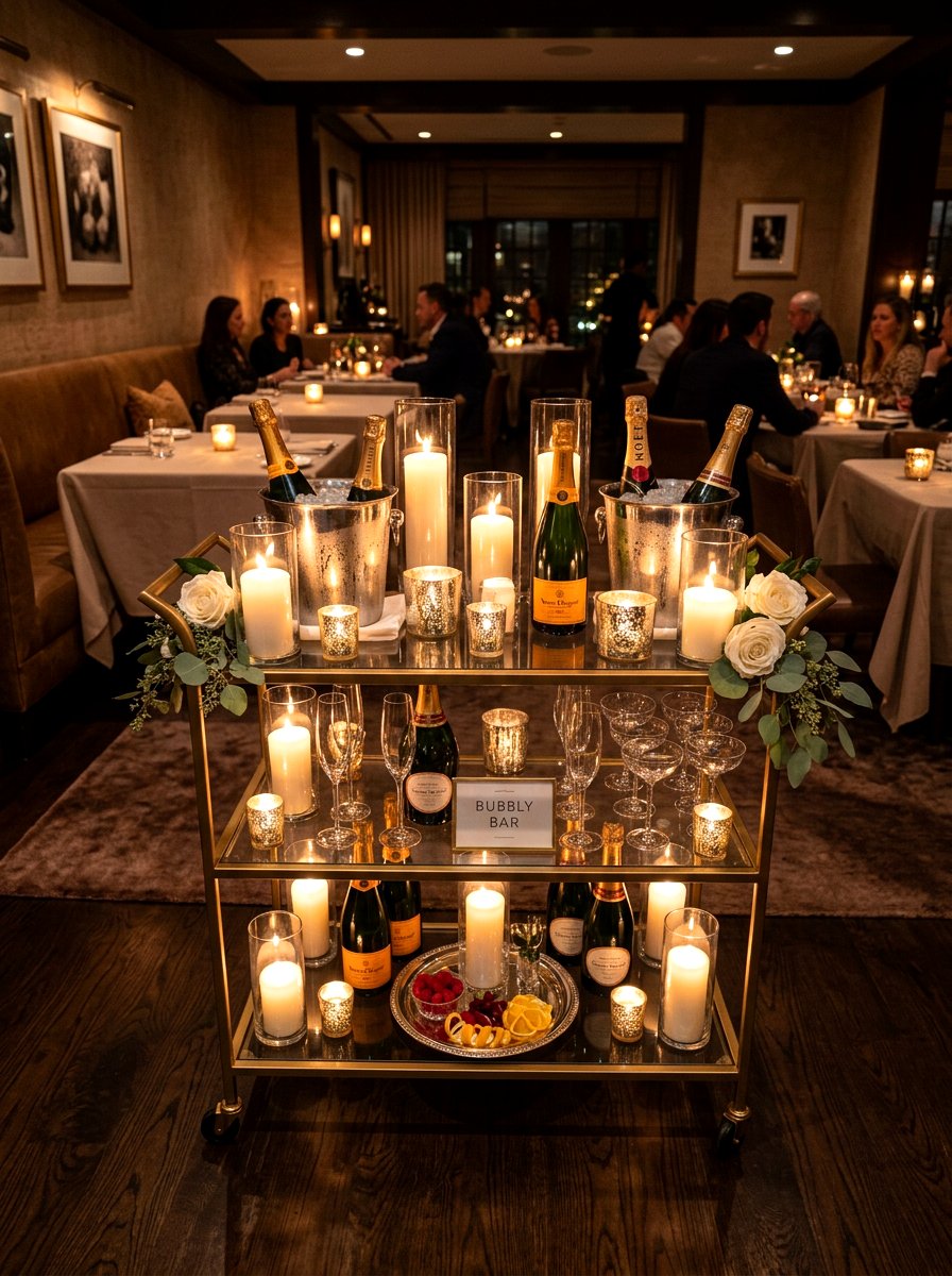 Candlelit Bubbly Station - 30 champagne cart decor ideas