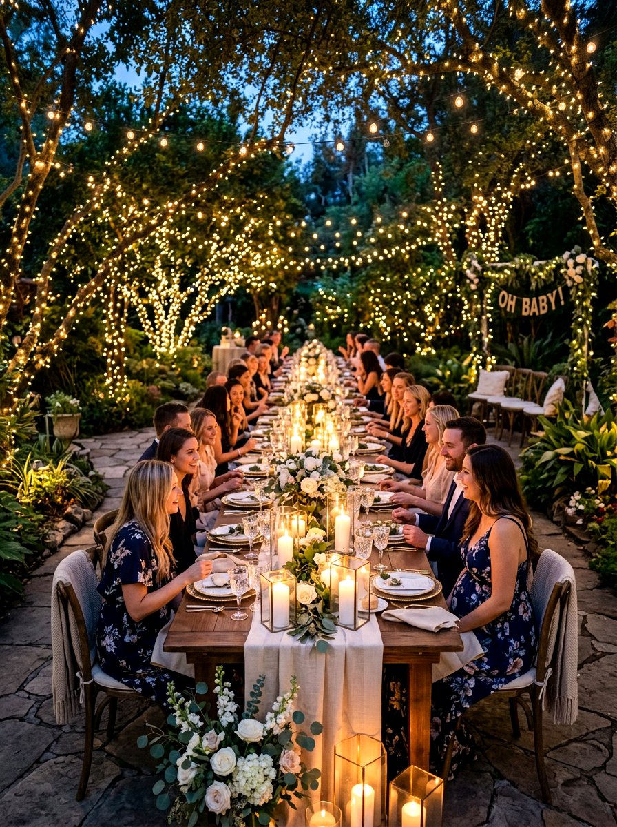 Candlelit garden baby shower - 30 garden baby shower table ideas