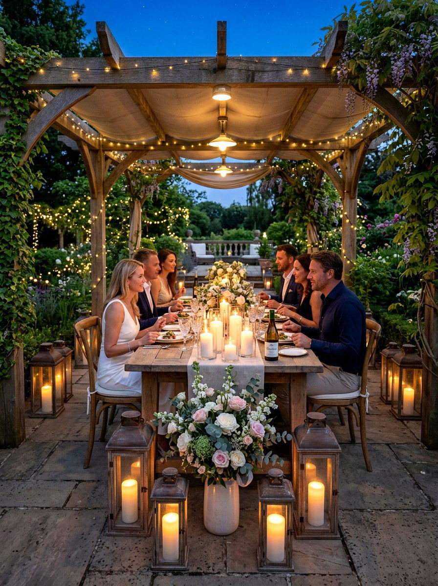 Candlelit pergola dinner - 30 pergola lighting ideas