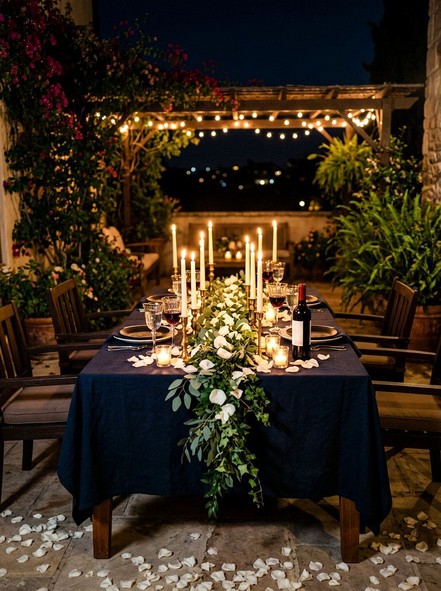 Candlelit romantic patio dining - 30 summer patio tablescape ideas