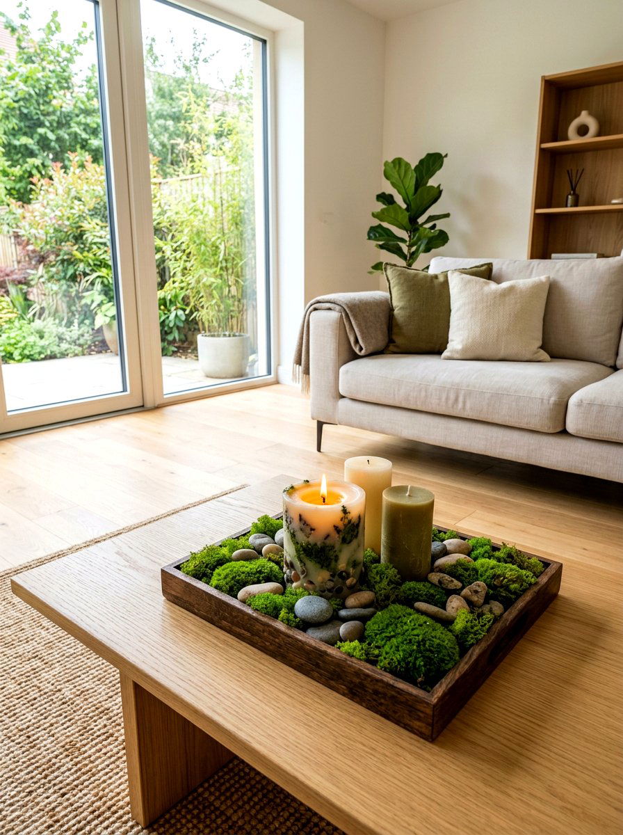 Candles With Moss And Stones - 30 candle centerpiece ideas