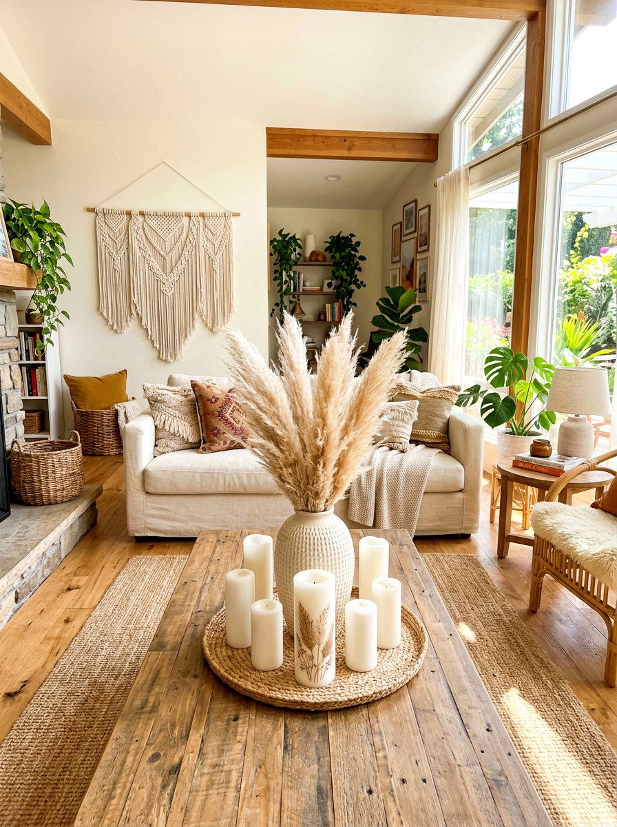 Candles With Pampas Grass - 30 candle centerpiece ideas