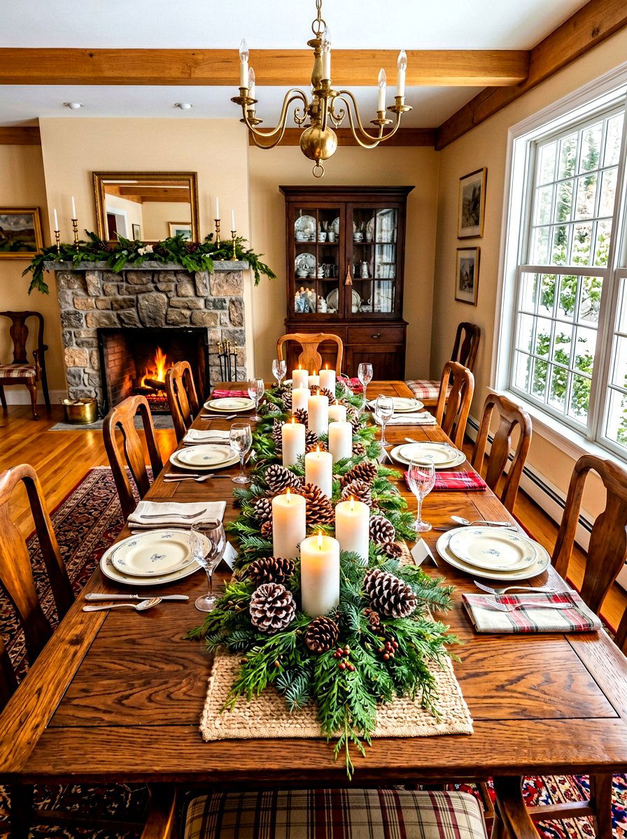 Candles With Pinecones And Greenery - 30 candle centerpiece ideas