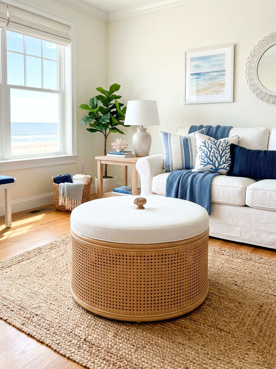 Cane Weave Storage Ottoman - 30 hidden ottoman storage ideas