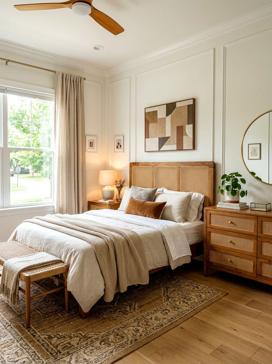 Cane and wood headboard - 30 cane headboard ideas