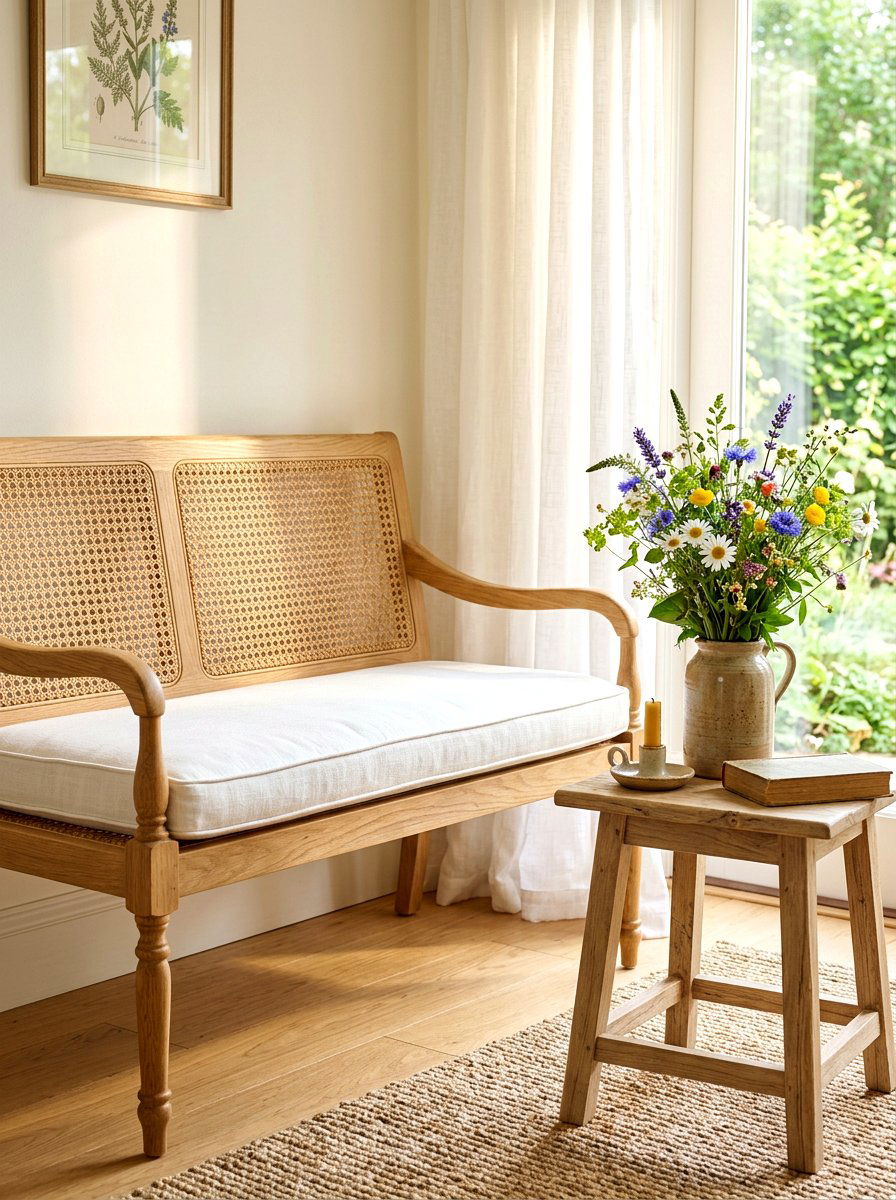 Cane back bench - 30 breakfast room bench ideas