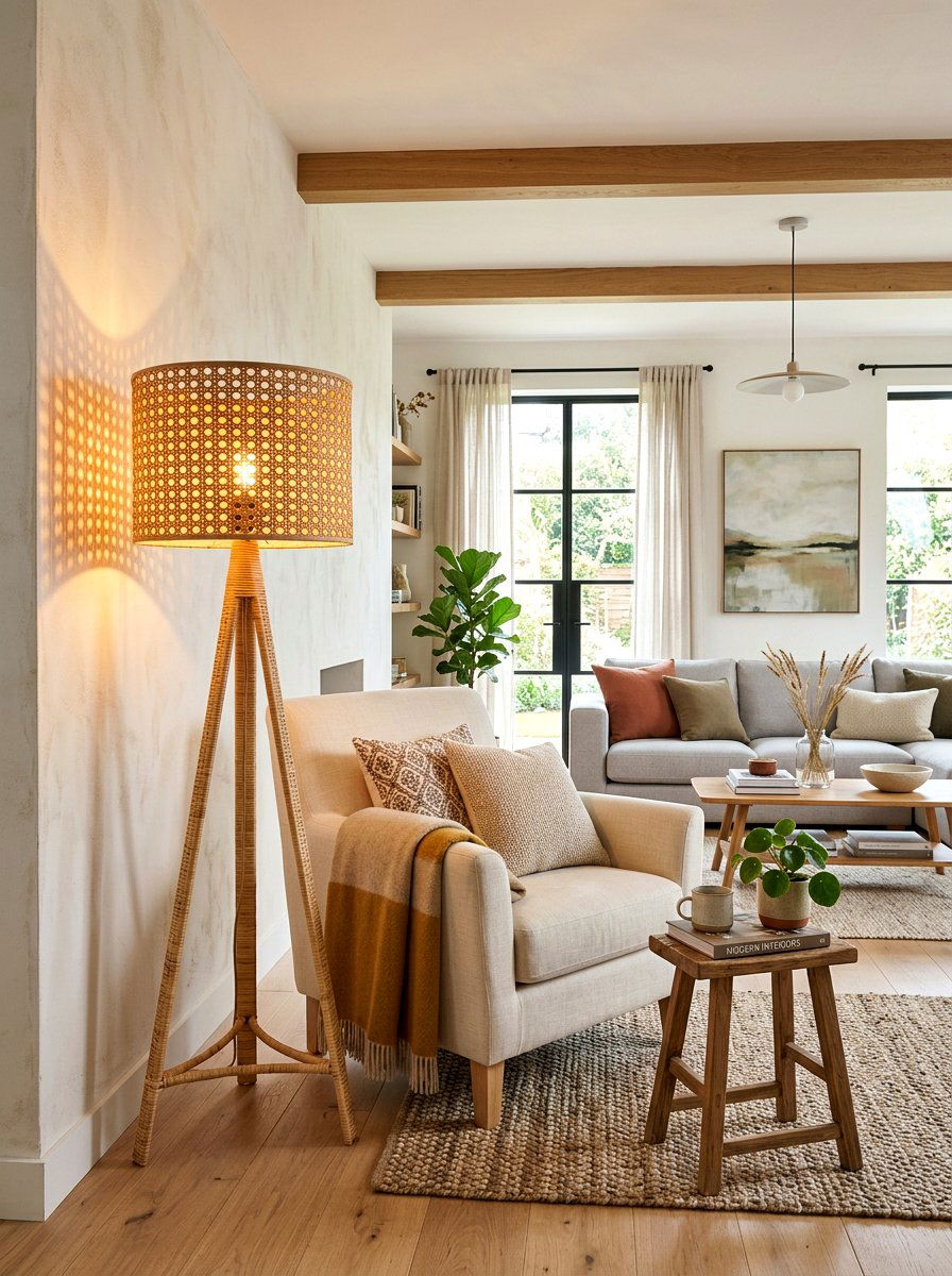 Cane floor lamp - 30 cane furniture ideas