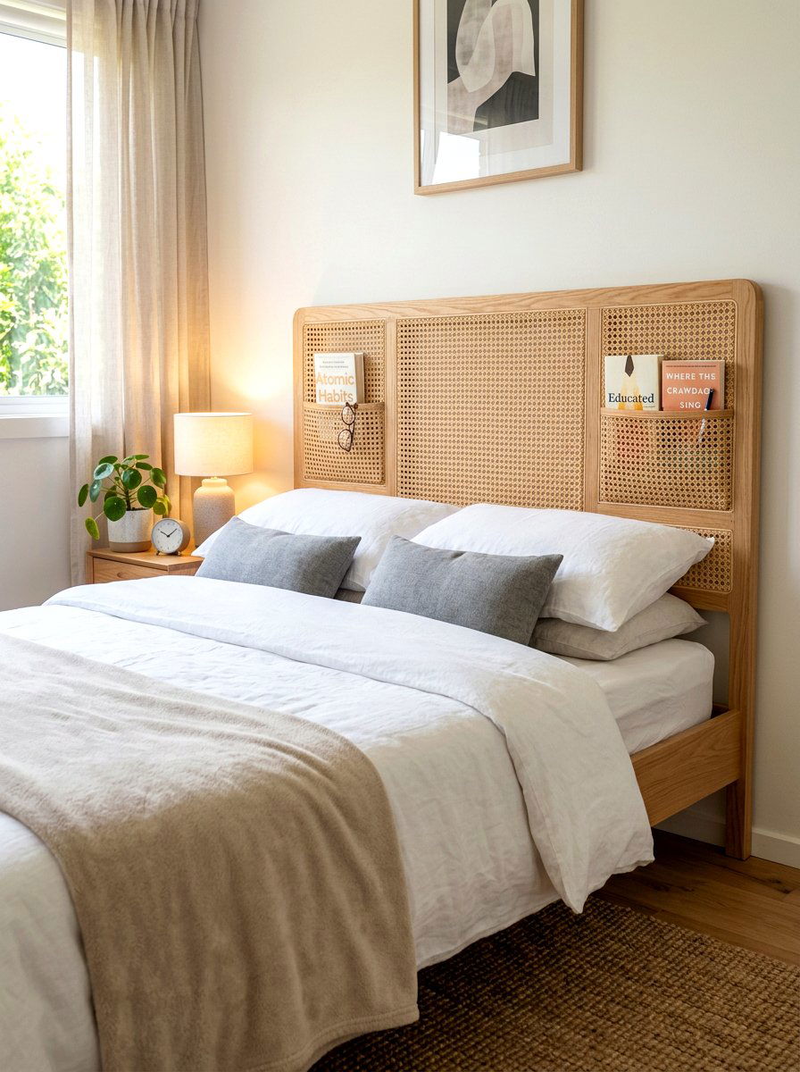 Cane headboard storage - 30 cane headboard ideas