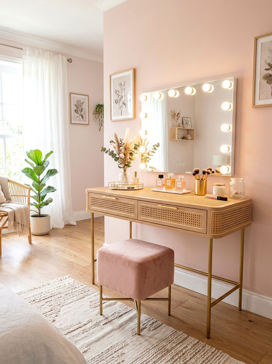 Cane vanity desk - 30 cane furniture ideas