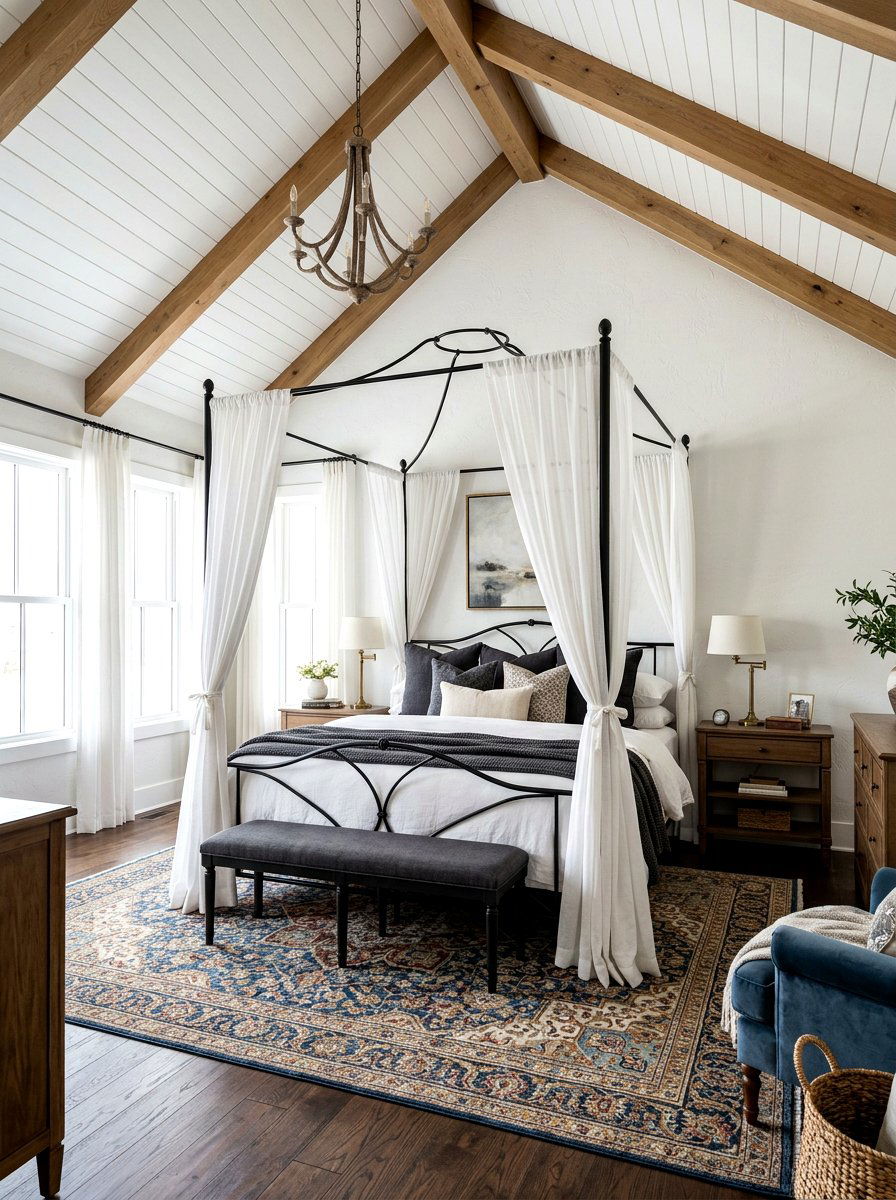 Canopy Bed Frame - 30 sloped ceiling bedroom ideas