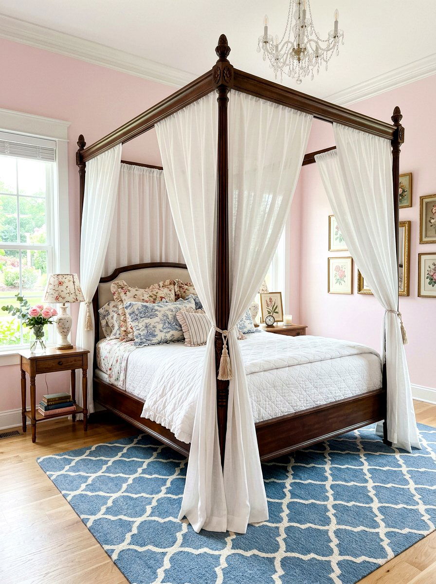 Canopy Bed With Curtains - 30 grandmillennial bedroom ideas