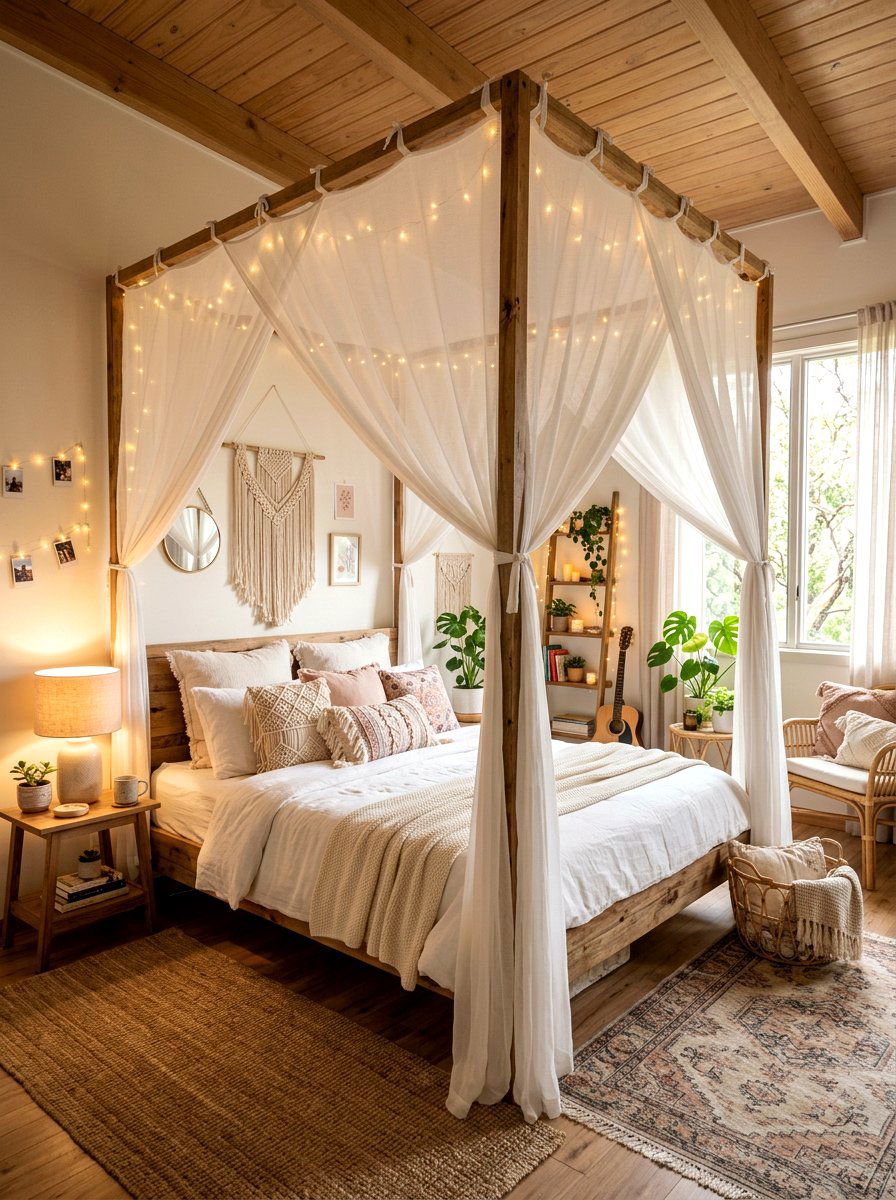 Canopy Bed With Sheers - 30 boho teen room ideas
