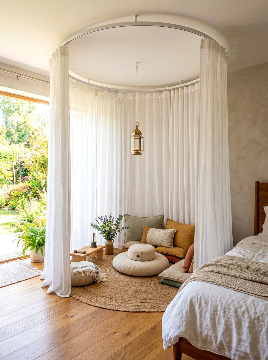 Canopy draped meditation corner bedroom - 30 meditation corner bedroom ideas