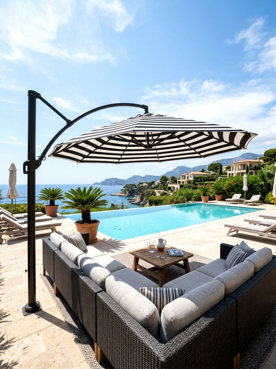 Cantilever Striped Patio Umbrella - 30 striped umbrella patio ideas