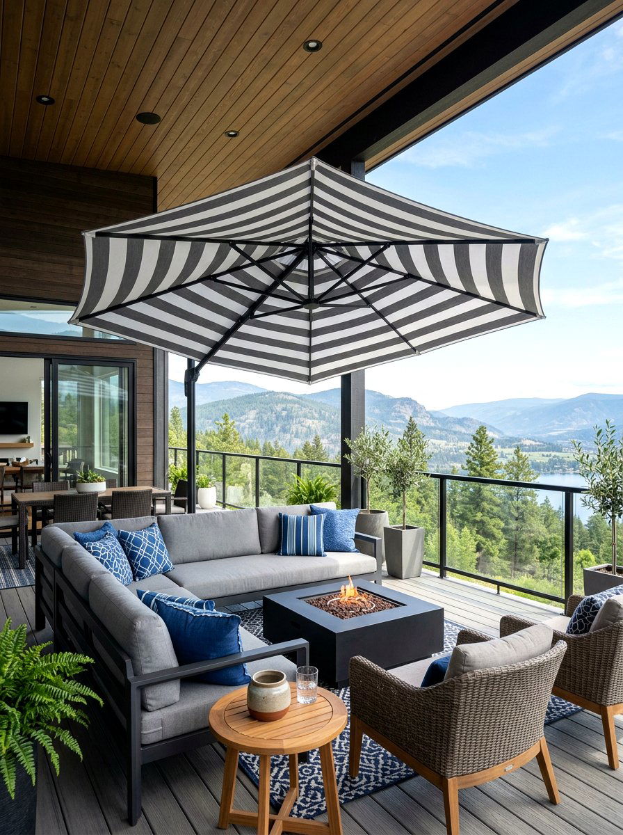 Cantilever Striped Umbrella - 30 striped porch umbrella ideas