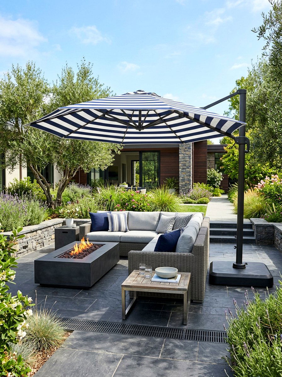 Cantilever striped patio umbrella - 30 striped patio umbrella ideas