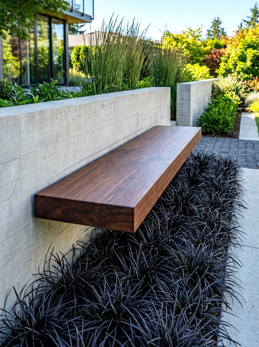 Cantilevered Bench - 30 built in bench backyard ideas