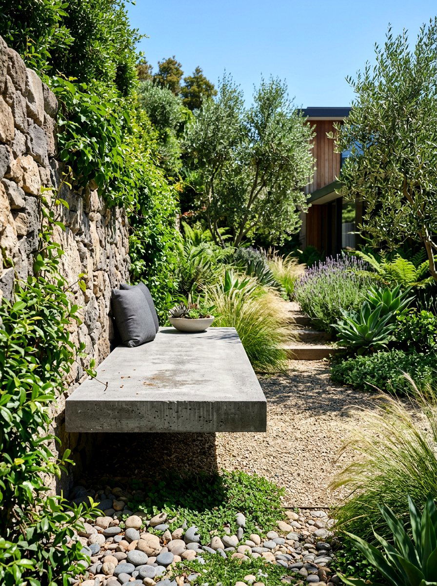Cantilevered Concrete Bench - 30 built in patio bench ideas