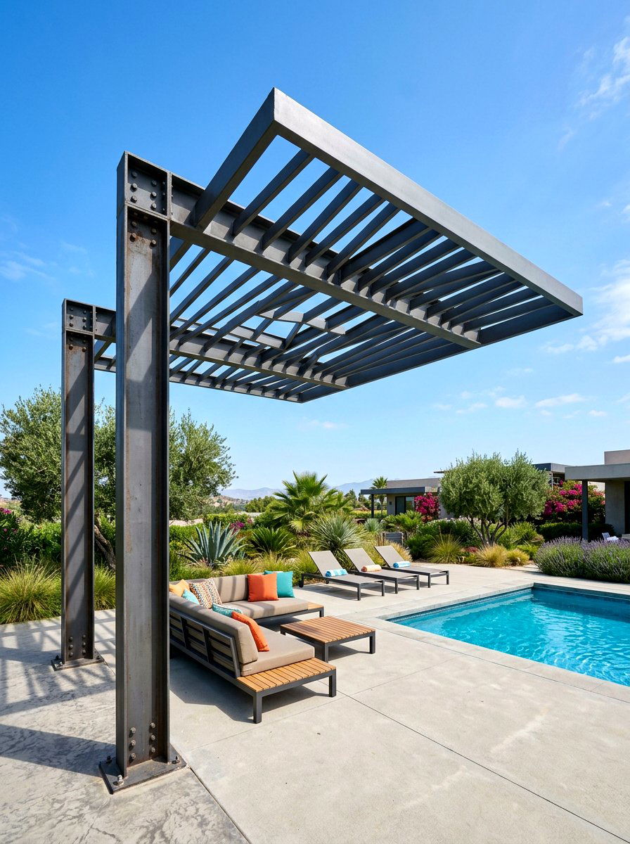 Cantilevered Metal Pergola - 30 metal pergola ideas