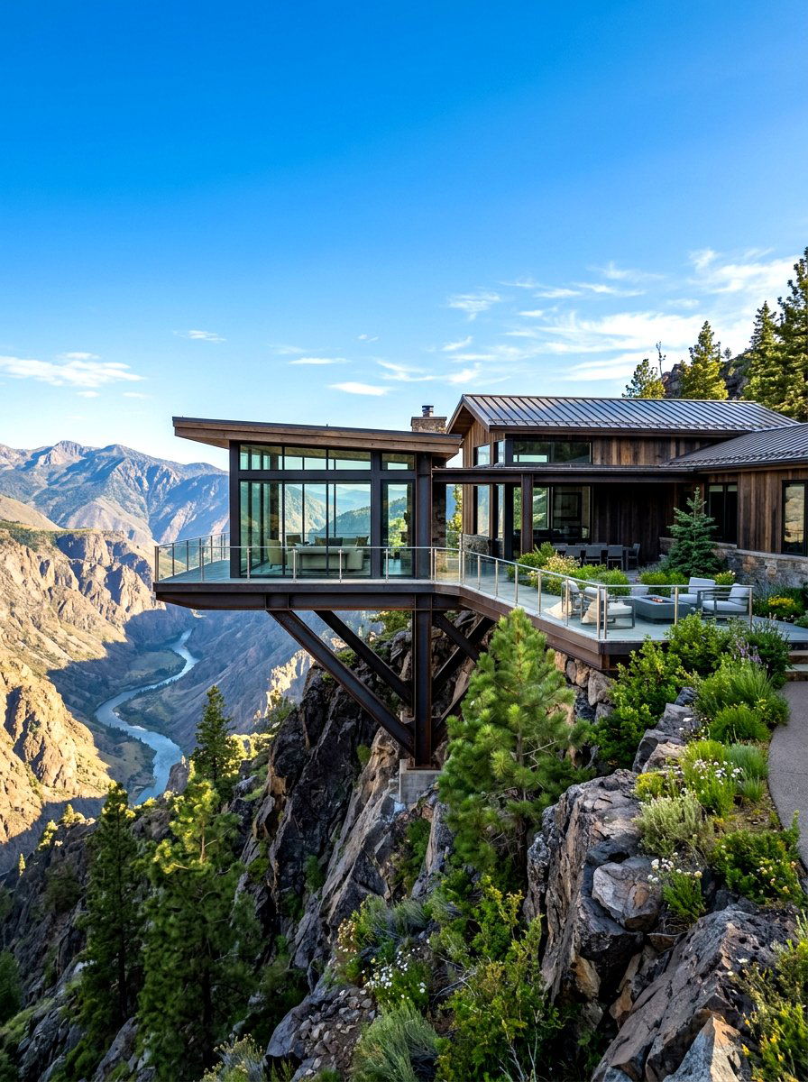 Cantilevered Mountain Home - 30 mountain house exterior ideas