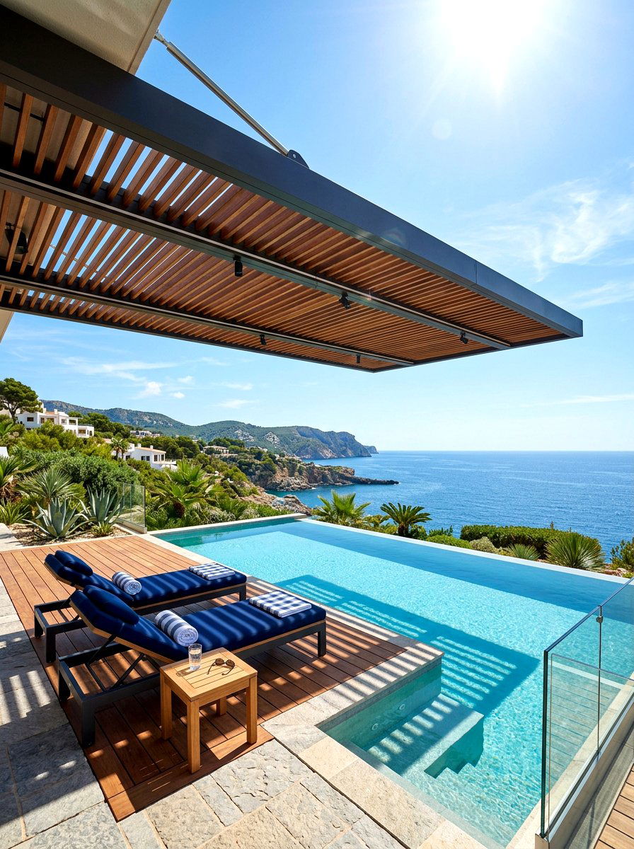 Cantilevered Pool Pergola - 30 poolside pergola ideas