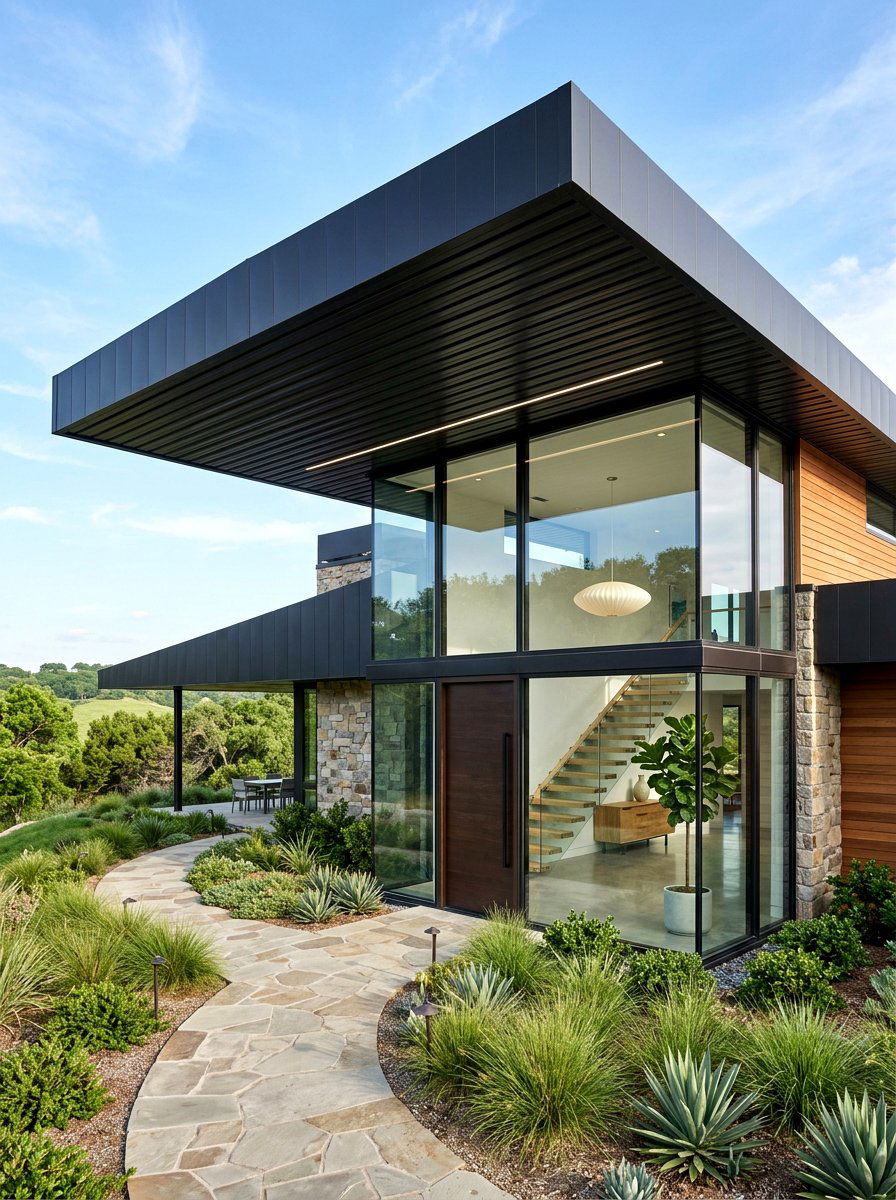 Cantilevered Roof Line - 30 asymmetrical curb appeal ideas