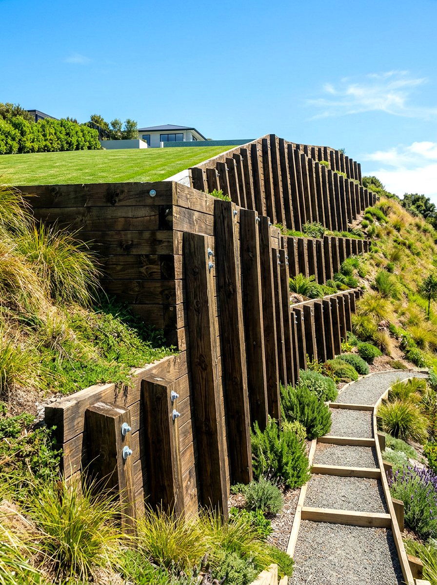 Cantilevered Timber Wall - 30 timber retaining wall ideas