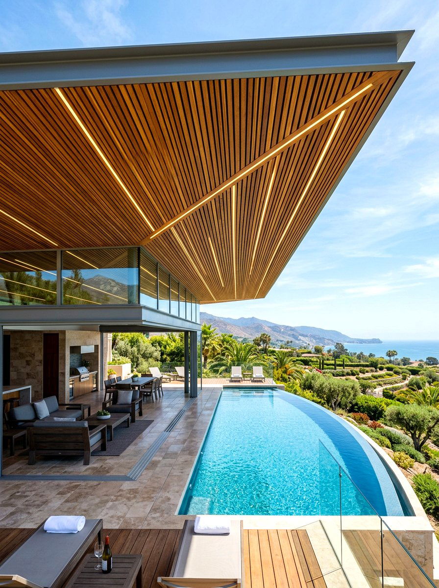 Cantilevered pool house roof - 30 modern pool house ideas