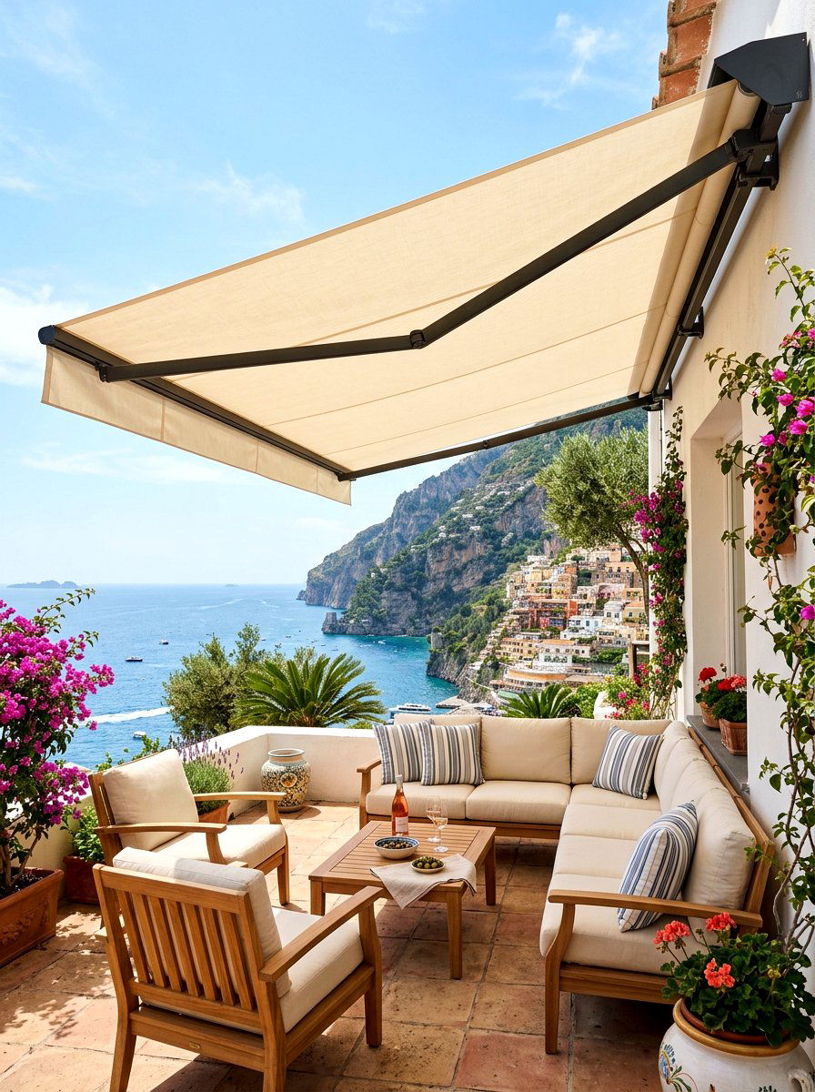 Canvas Awning Shade - 30 Mediterranean patio lounge ideas