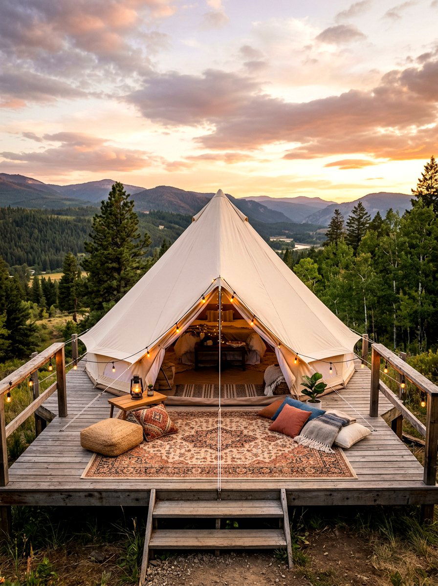 Canvas Glamping Tent - 30 backyard staycation ideas