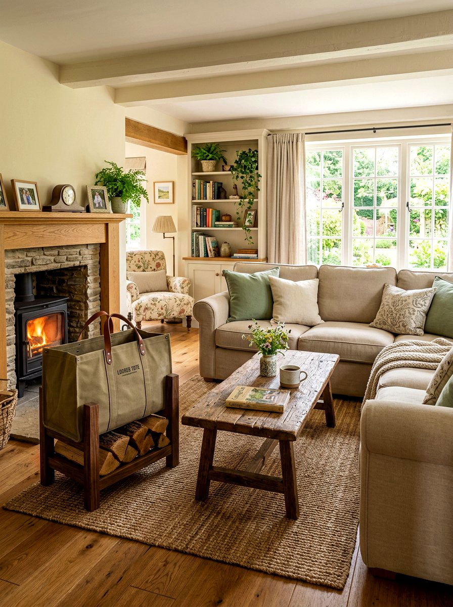 Canvas Log Tote With Stand - 30 fireplace wood basket ideas