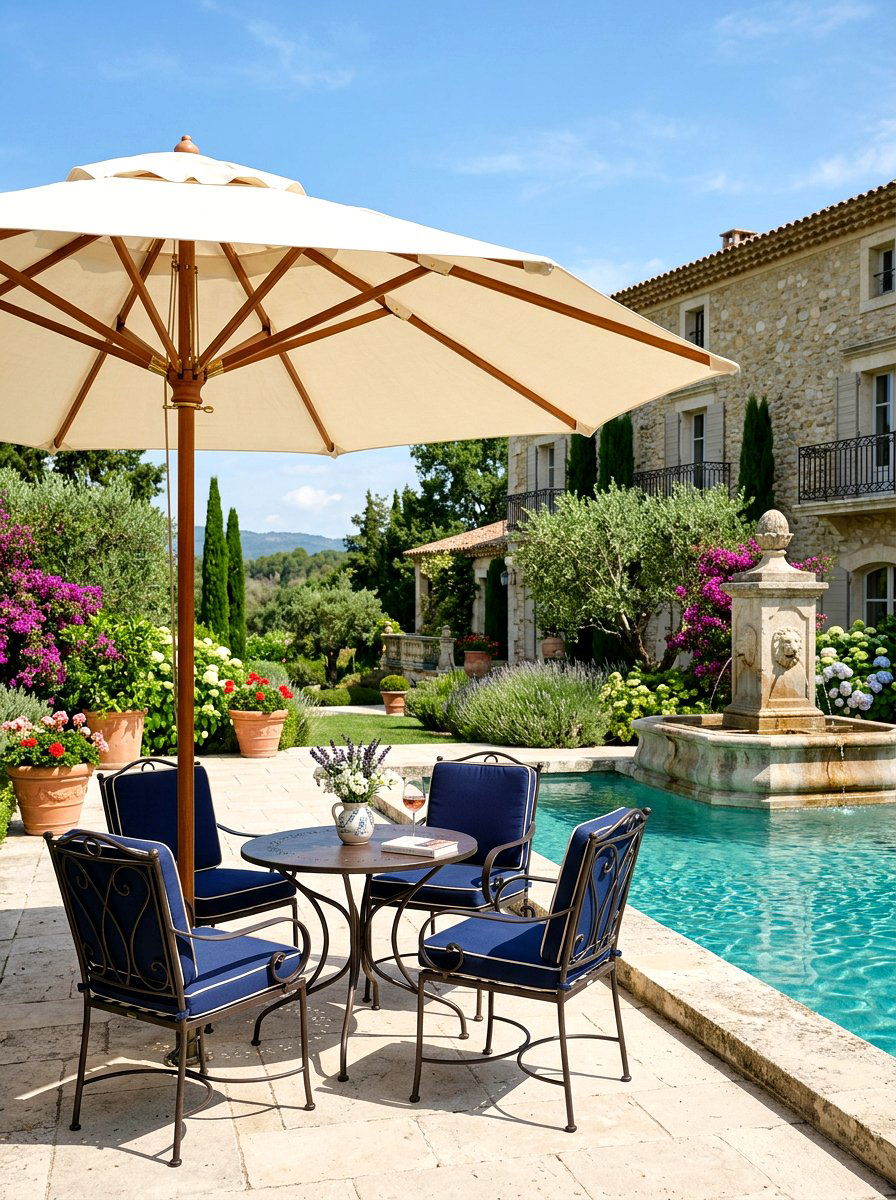 Canvas Market Umbrella - 30 poolside umbrella lounge ideas