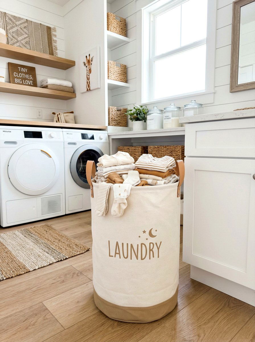 Canvas Nursery Laundry Basket - 30 nursery storage basket ideas