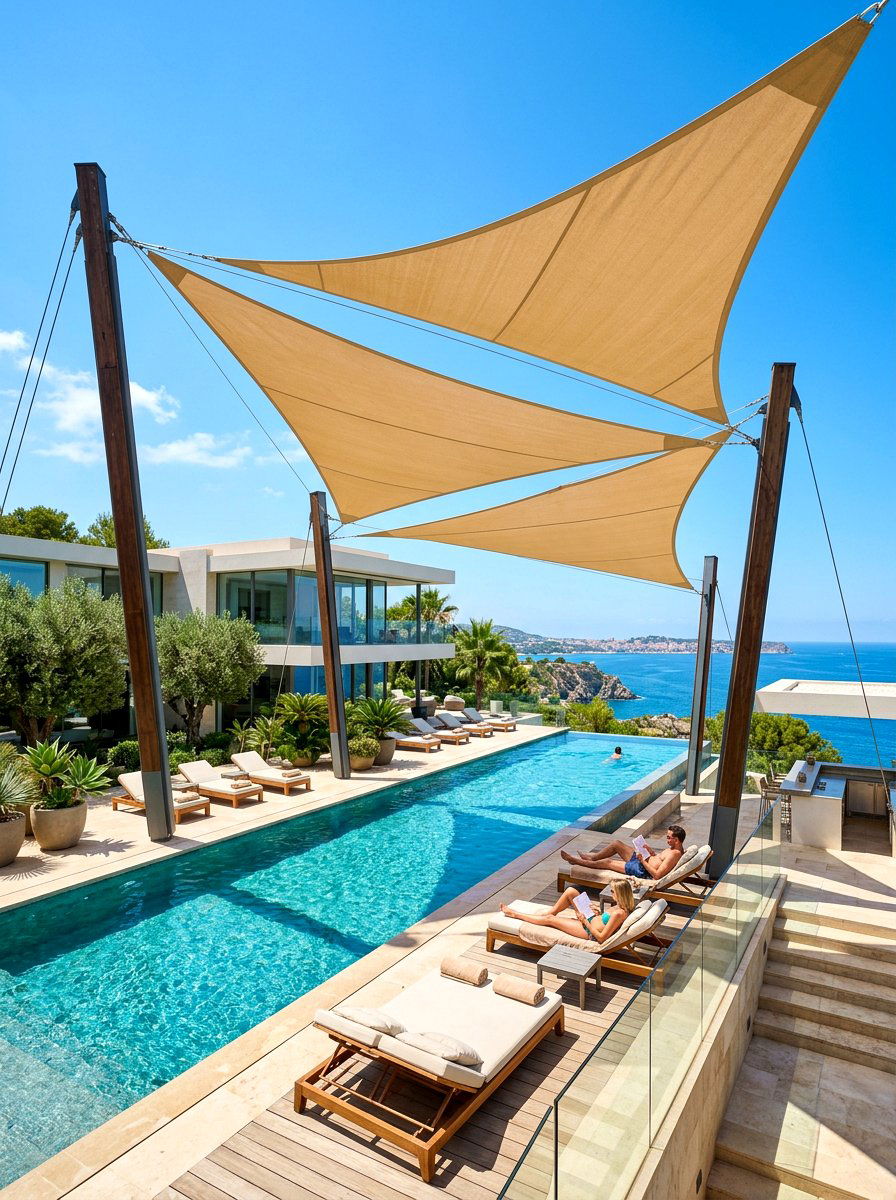 Canvas Sails - 30 poolside privacy screen ideas