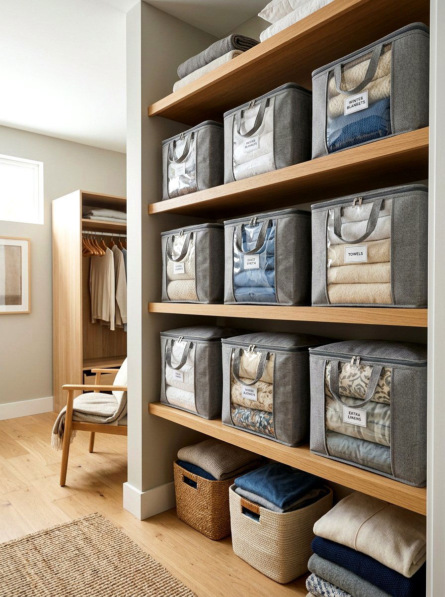 Canvas Storage Bags - 30 linen closet organization ideas