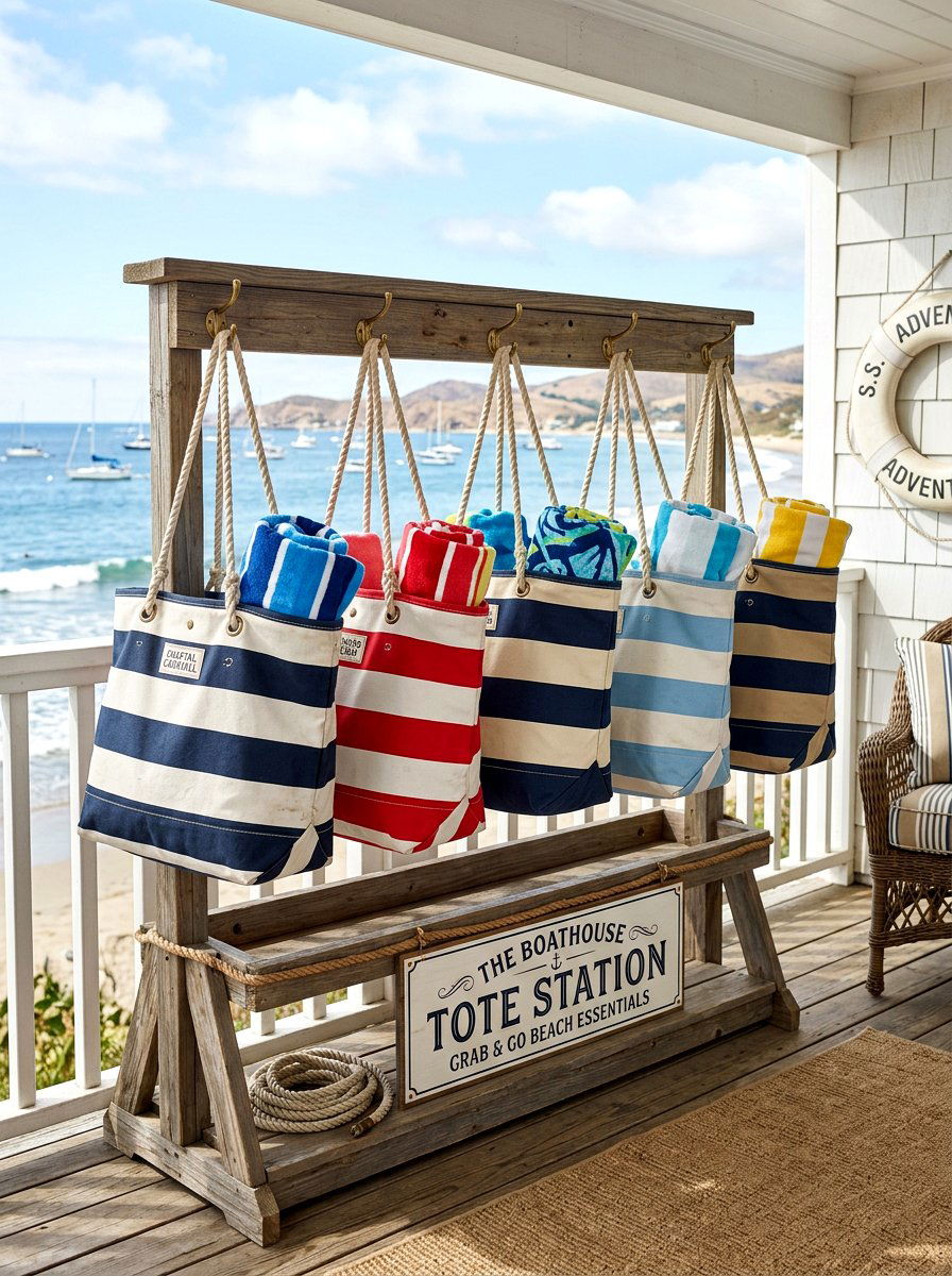 Canvas Tote Station - 30 outdoor towel storage ideas