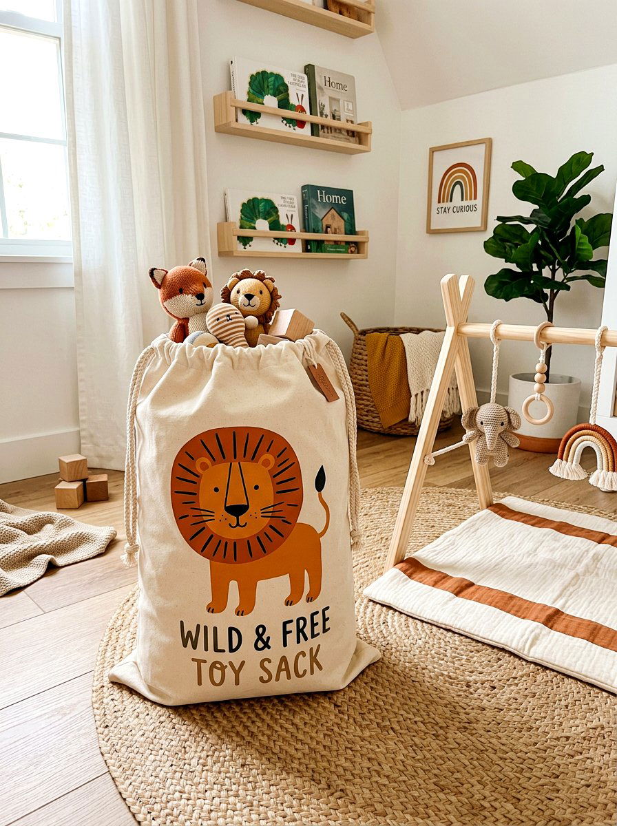 Canvas drawstring bag - 30 stuffed animal storage ideas