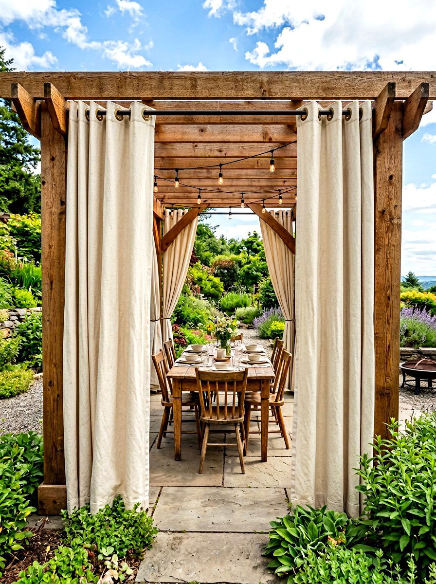 Canvas drop cloth pergola enclosure - 30 pergola privacy curtain ideas