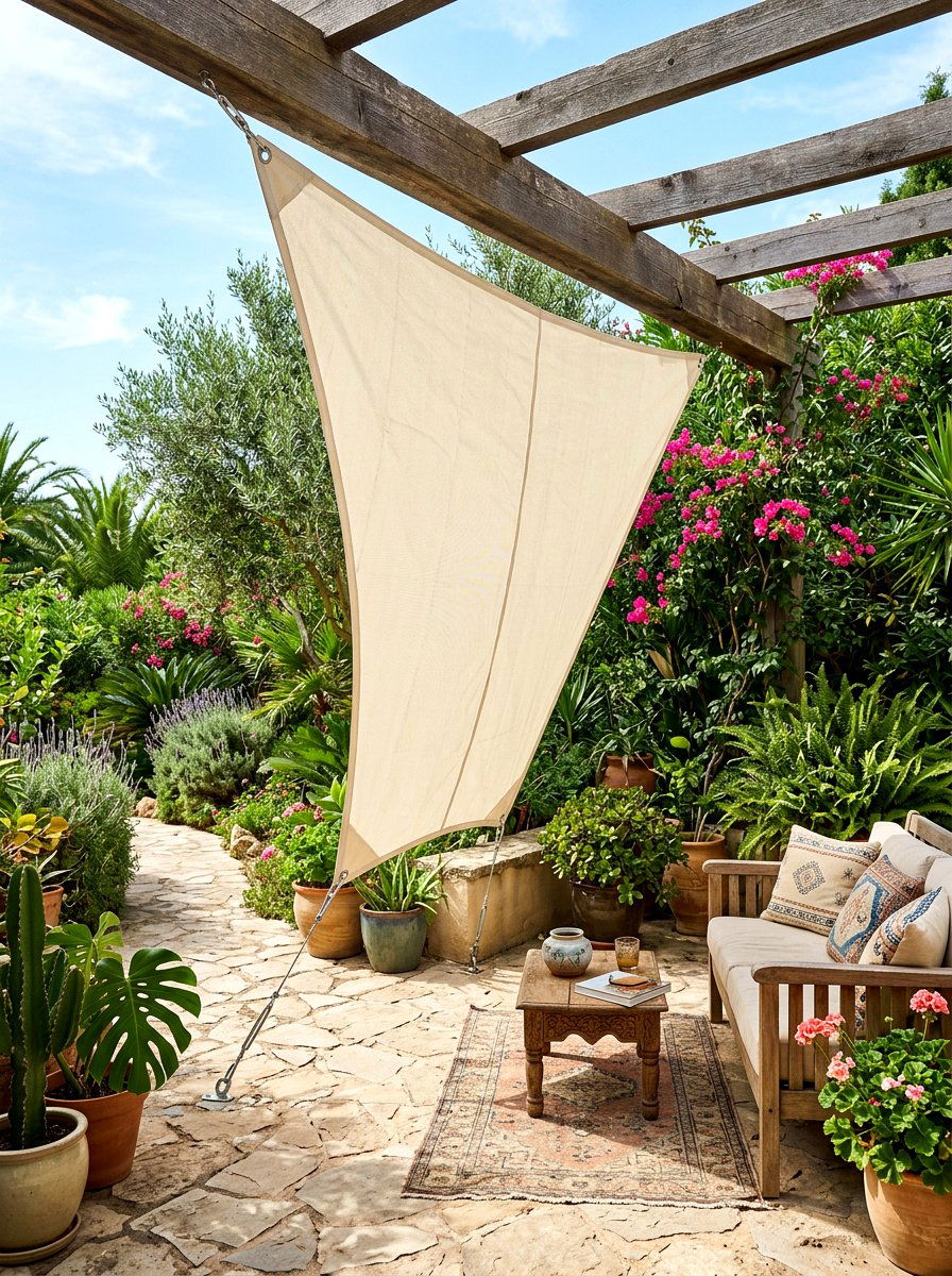 Canvas sail privacy shade - 30 outdoor shower privacy ideas