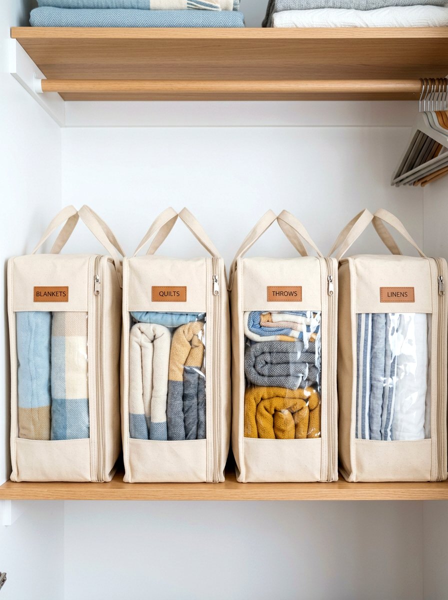 Canvas storage bags - 30 bedding storage ideas