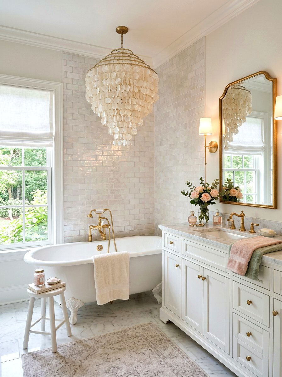 Capiz Shell Chandelier Bathtub - 30 chandelier over bathtub ideas