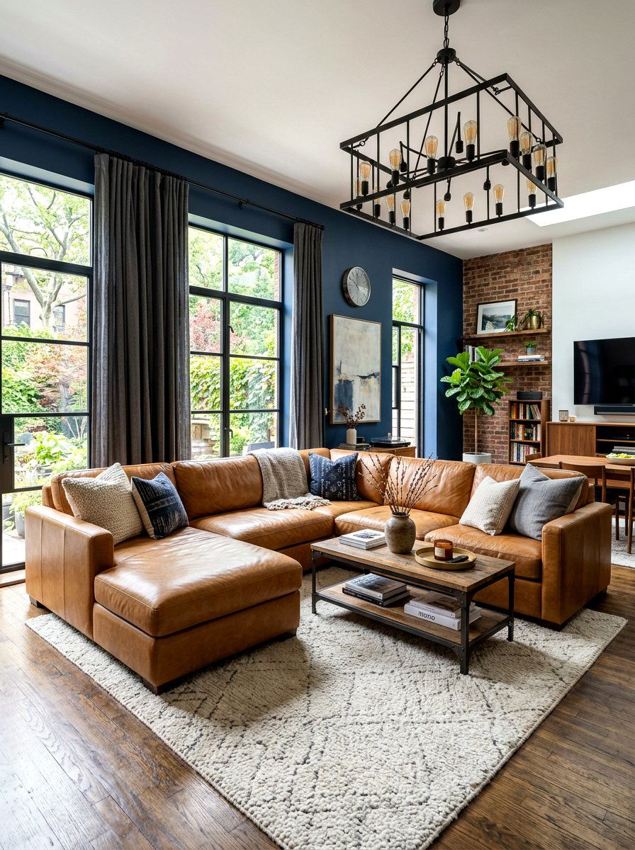 Caramel Leather Living Room - 30 brown room decor ideas
