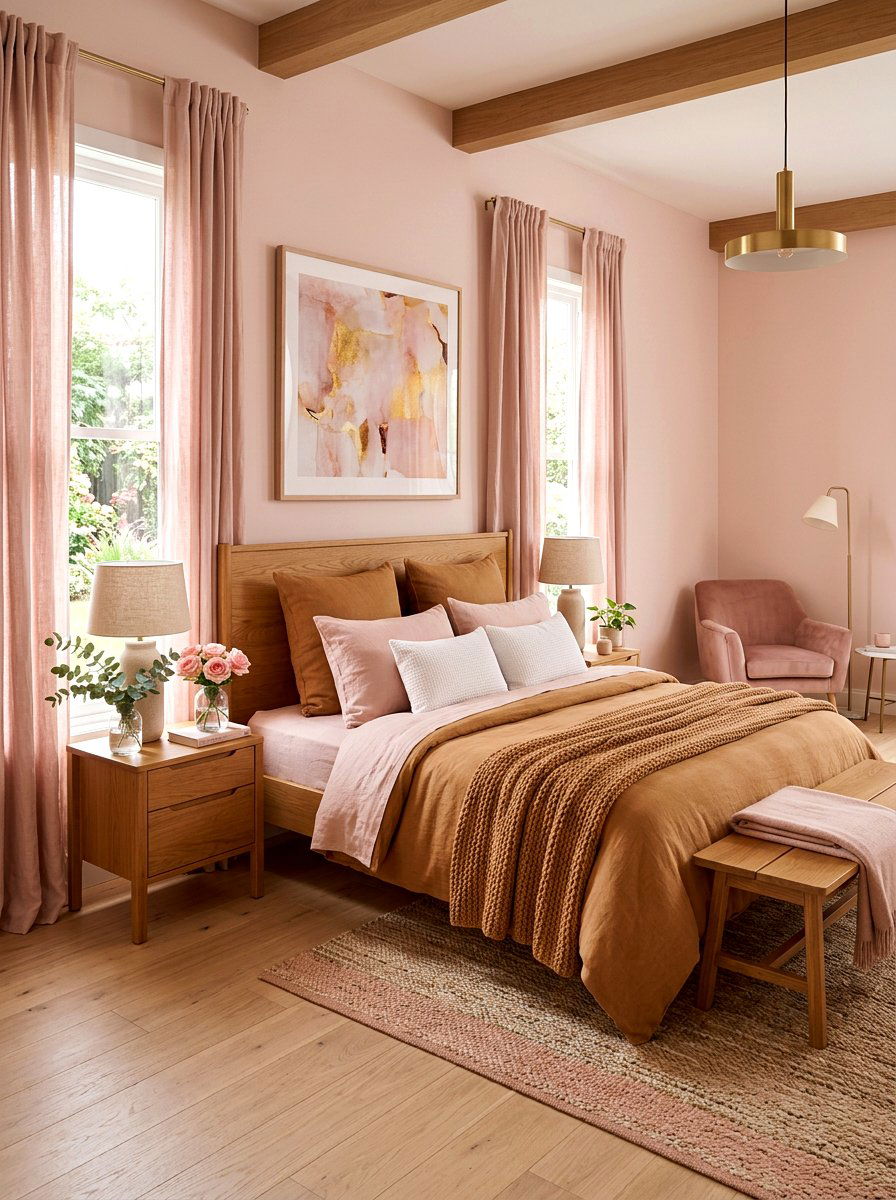 Caramel and blush pink bedroom - 30 warm caramel bedroom ideas